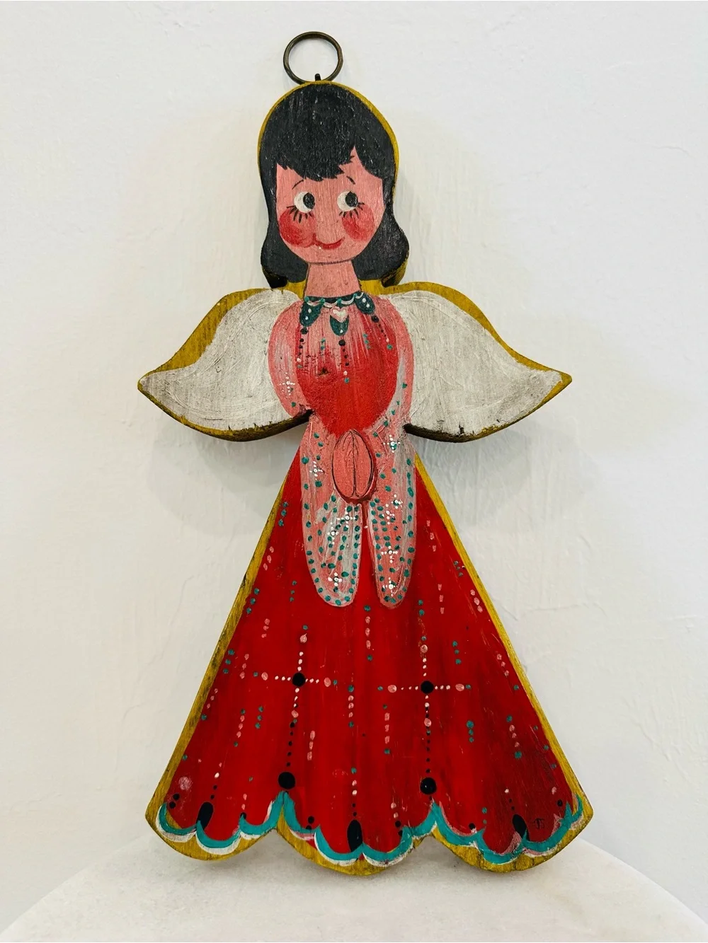 Vintage Hand-Painted Wooden Angel Wall Decor